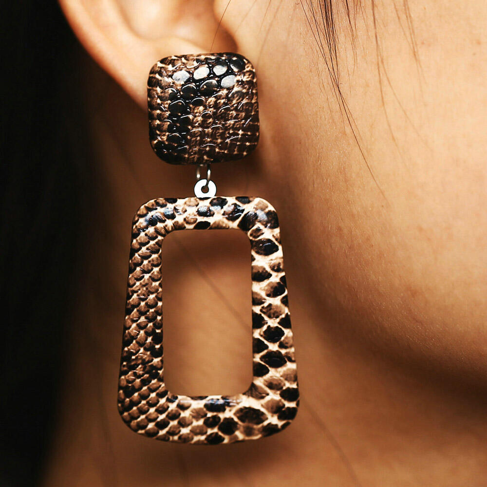 

Earrings Vintage Snake Printed Geometric Earrings. Size, Dark brown