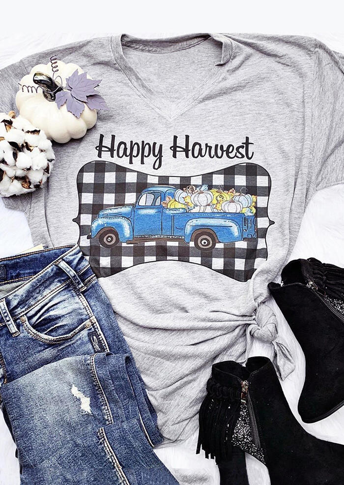 

Tees T-shirts Happy Harvest Pumpkin Car T-Shirt Tee - Light Grey. Size: ,M
