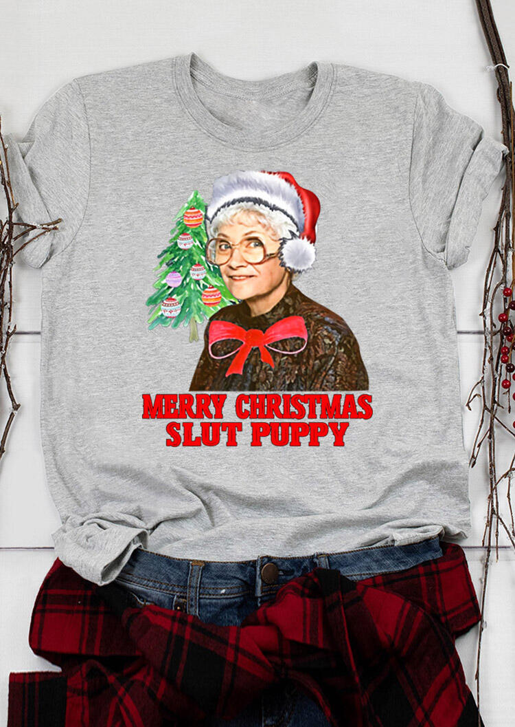 

Tees T-shirts Merry Christmas Slut Puppy T-Shirt Tee - Light Grey. Size