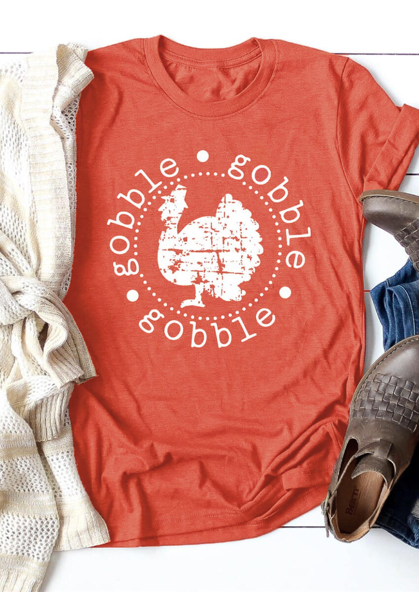 

Gobble Turkey O-Neck T-Shirt Tee - Brick Red, 456664