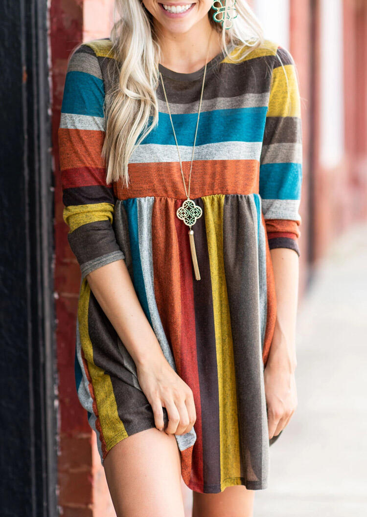 

Mini Dresses Color Block Striped Pocket Mini Dress without Necklace. Size: ,XL, Stripe