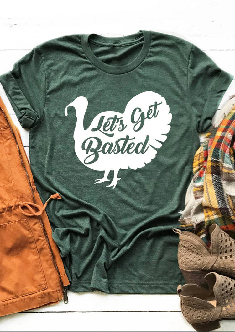 

T-shirts Tees Let's Get Basted Turkey T-Shirt Tee in Green. Size: ,L