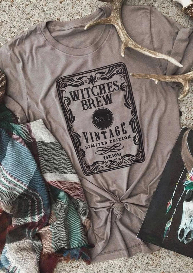 

Tees T-shirts Witches Brew Vintage T-Shirt Tee - Light Coffee. Size, Lightcoffee