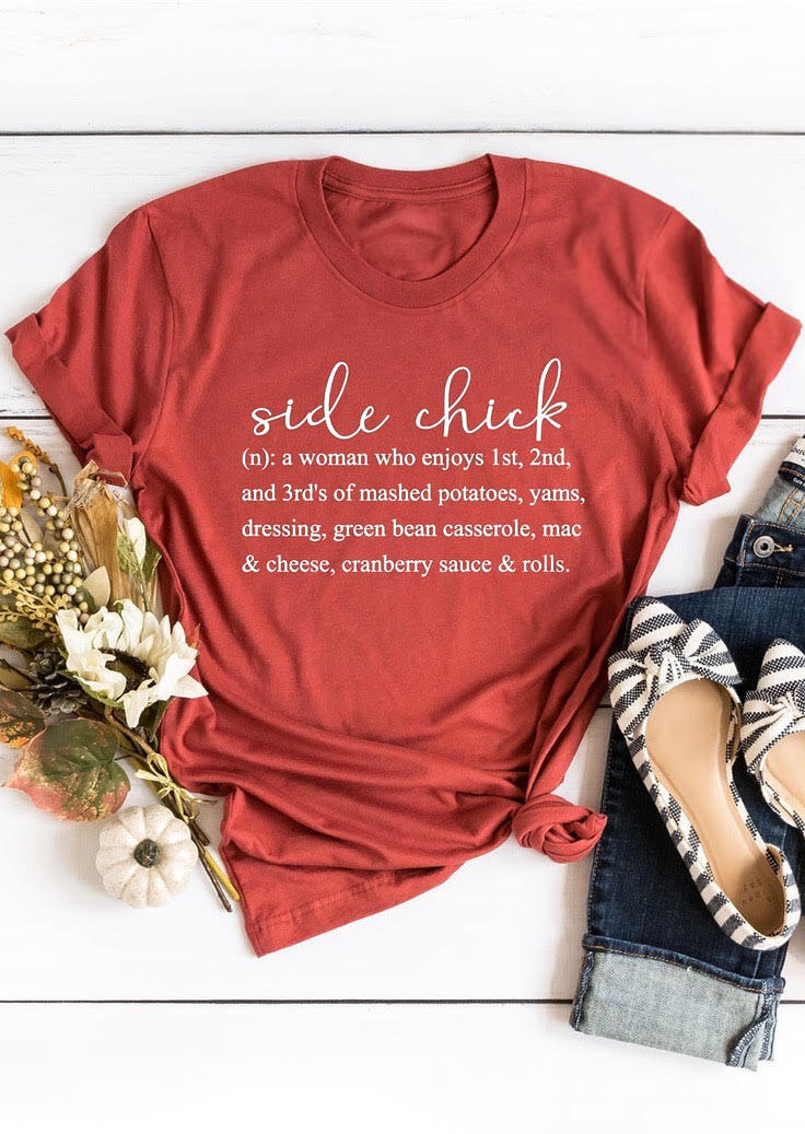 

Tees T-shirts Side Chick O-Neck T-Shirt Tee - Brick Red. Size: S,M,,XL