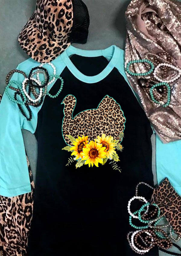 

Leopard Printed Sunflower Turkey T-Shirt Tee - Black, 456721