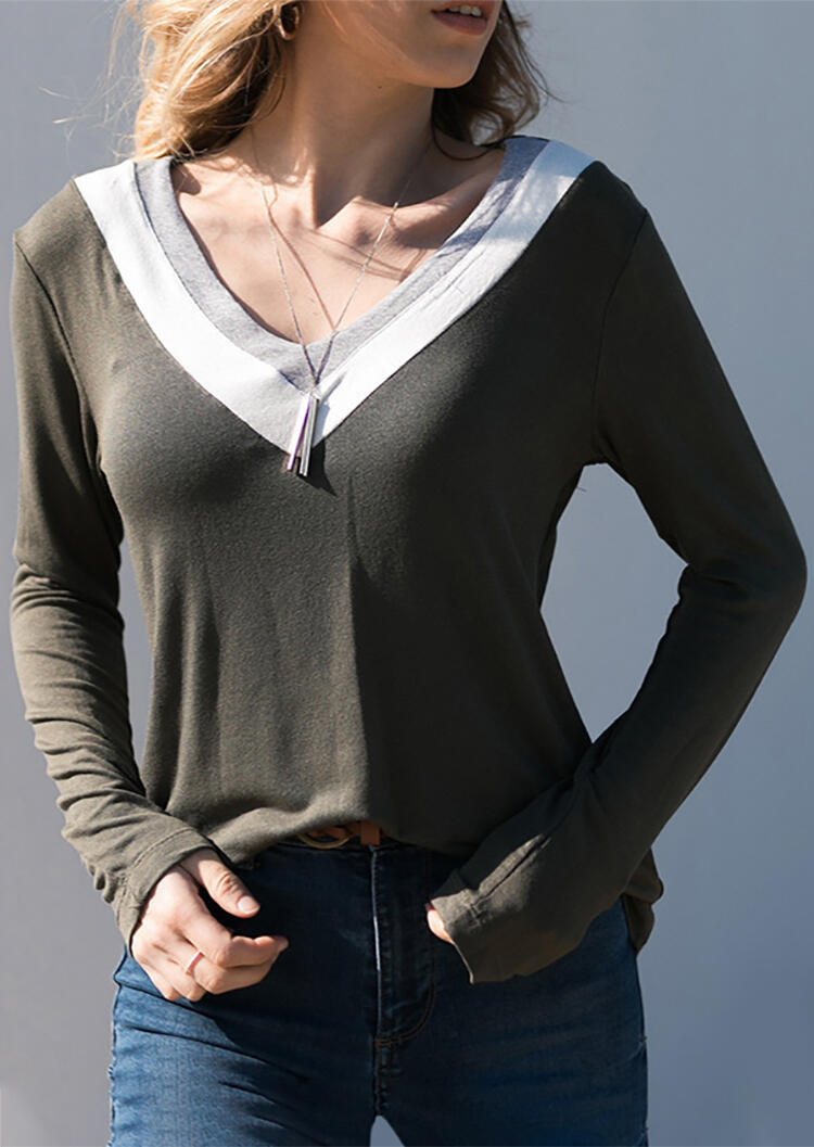

Tees T-shirts Color Block V-Neck T-Shirt Tee without Necklace - Gray. Size