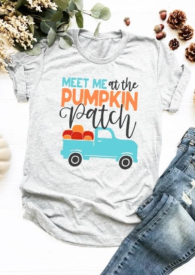 

Tees T-shirts Meet Me At The Pumpkin Patch T-Shirt Tee in Light Grey. Size