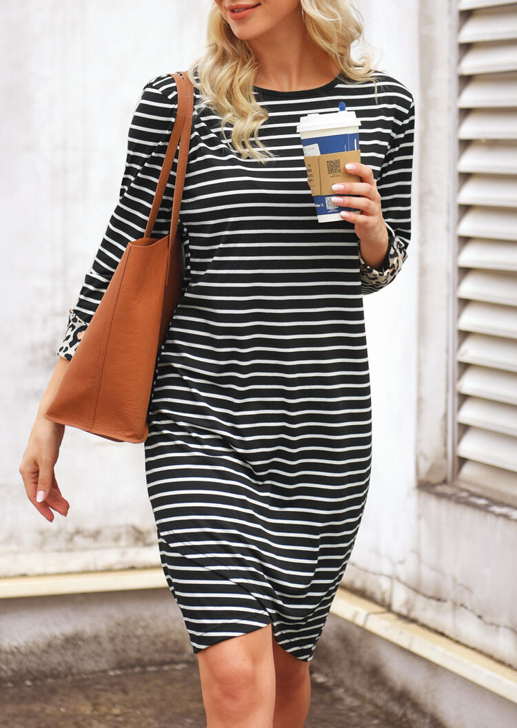 

Mini Dresses Striped Leopard Printed Splicing Mini Dress. Size, Stripe