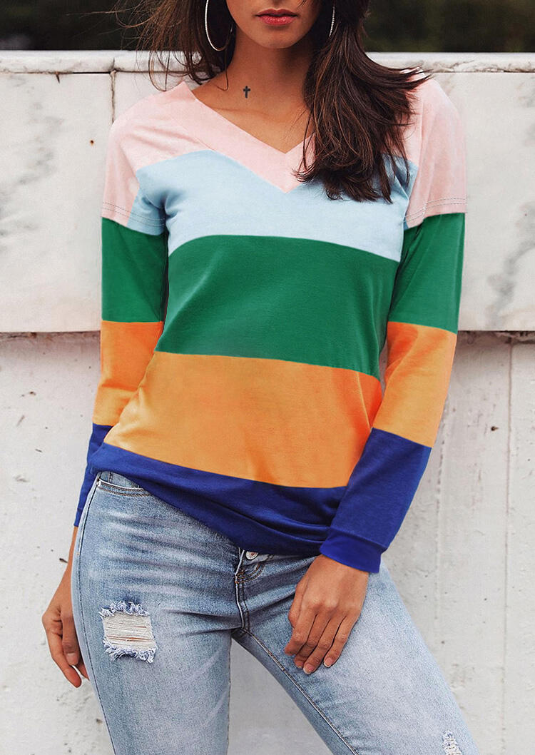 

Striped Color Block Splicing T-Shirt Tee - Multicolor, 456673