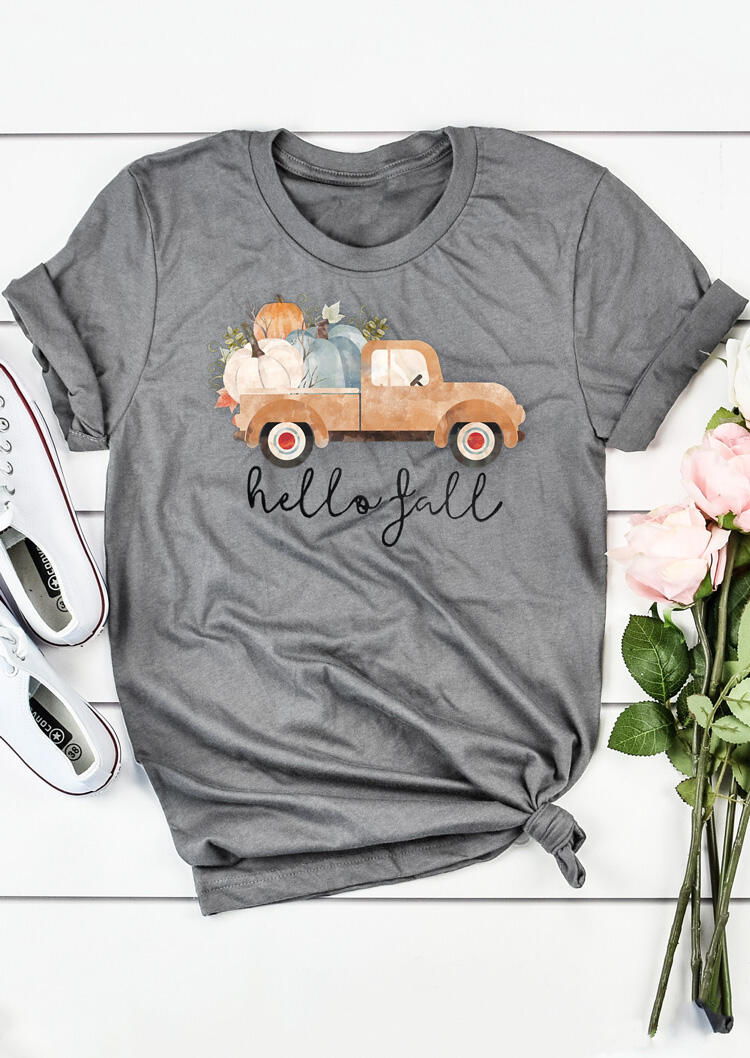 

Tees T-shirts Hello Fall Pumpkin T-Shirt Tee - Gray. Size: S,M