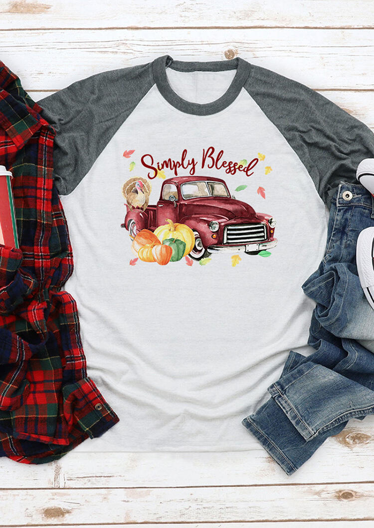 

Tees T-shirts Turkey Pumpkin Car Simply Blessed T-Shirt Tee - Light Grey. Size: ,M