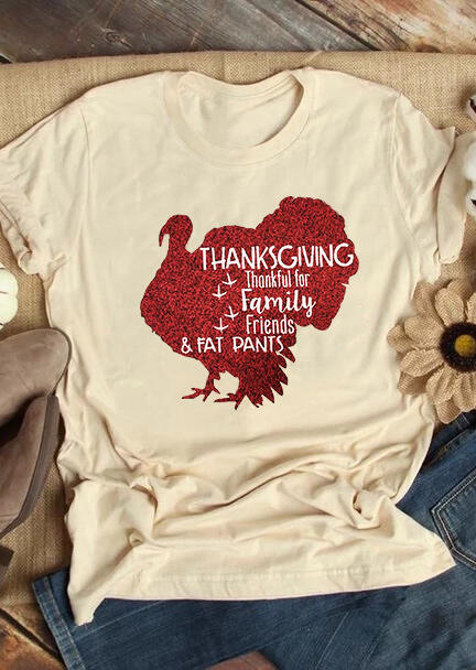 

Thanksgiving Thankful For Family Turkey T-Shirt Tee - Apricot, 456838