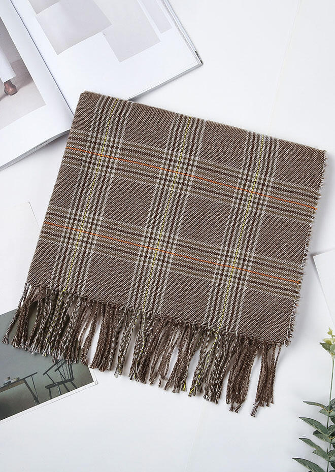 

Scarves & Gloves Plaid Tassel Cashmere Feel Warm Scarf. Size, Light coffee