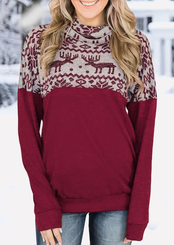 

Christmas Reindeer Cowl Neck Sweatshirt - Burgundy, 456033