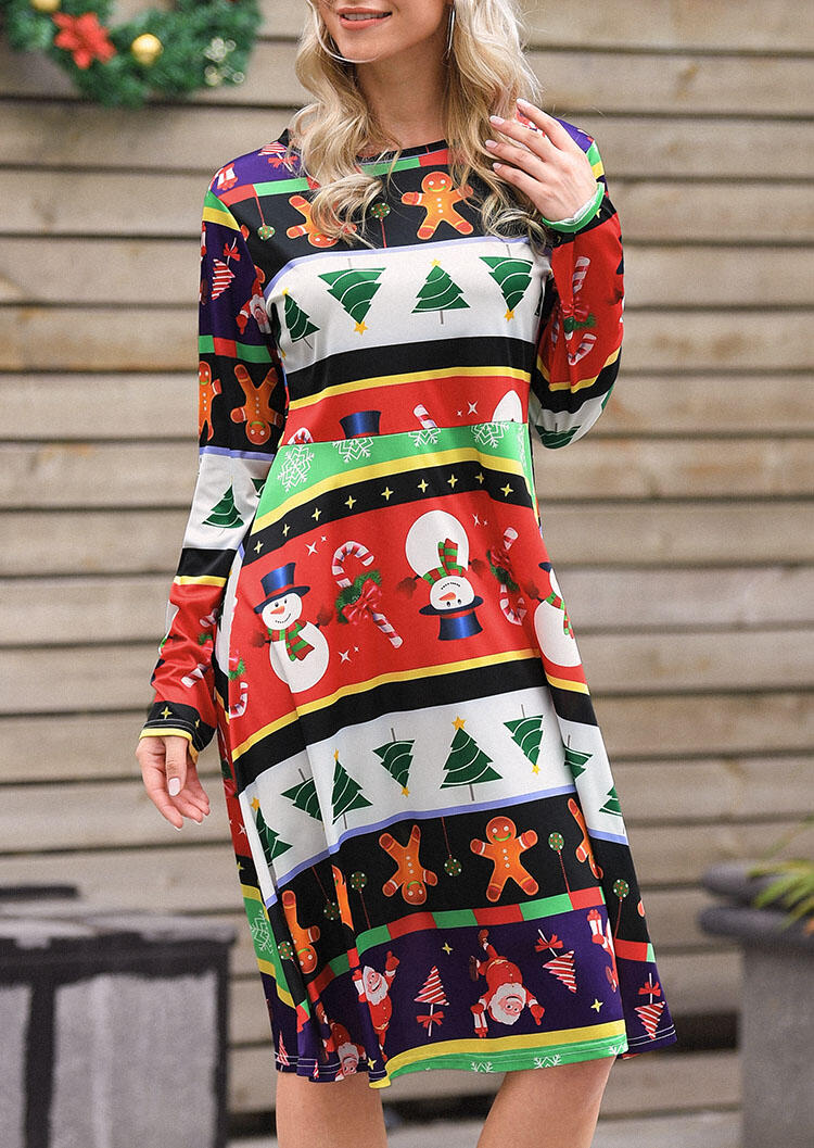 

Casual Dresses Christmas Tree Snowman Casual Dress in Multicolor. Size