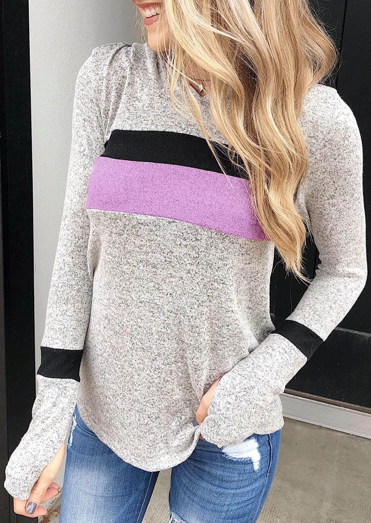 

Color Block Striped Splicing Thumbhole Hoodie - Gray, 456816