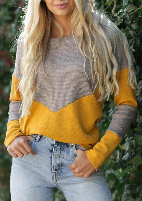 

Color Block Splicing Sweater - Yellow, 456844