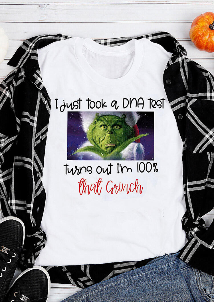 

Tees T-shirts I Just Took A DNA Test I'm 100% That Grinch T-Shirt Tee - White. Size: S,M