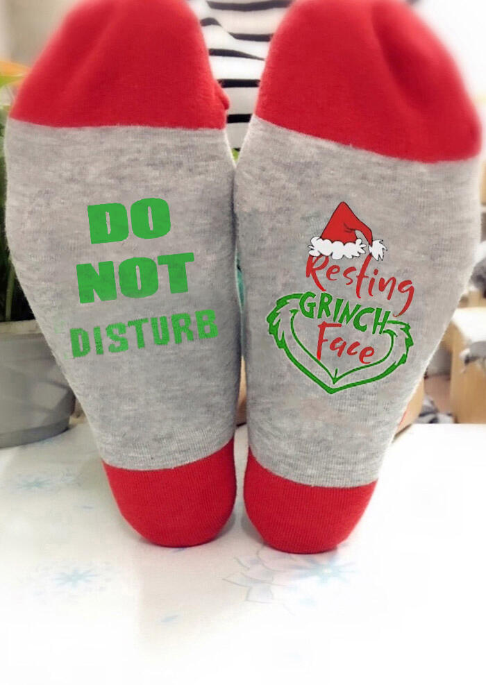 

Christmas Do Not Disturb Resting Grinch Face Socks, Red, 456099