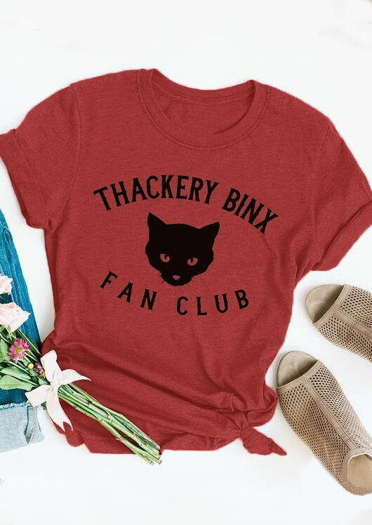 

Tees T-shirts Thackery Binx Fan Club Cat T-Shirt Tee - Brick Red. Size: S,M