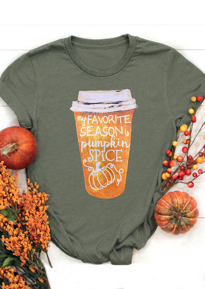 

Tees T-shirts My Favorite Season Is Pumpkin Spice T-Shirt Tee - Army Green. Size: S,M,,XL