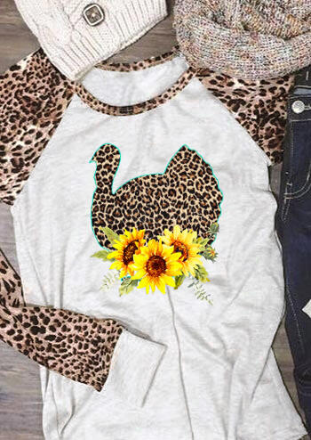 

Floral Leopard Printed Turkey T-Shirt Tee - Light Grey, 456996