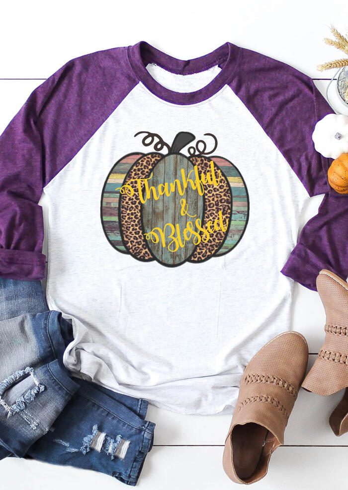 

Tees T-shirts Leopard Printed Pumpkin Thankful And Blessed T-Shirt Tee - Light Grey. Size