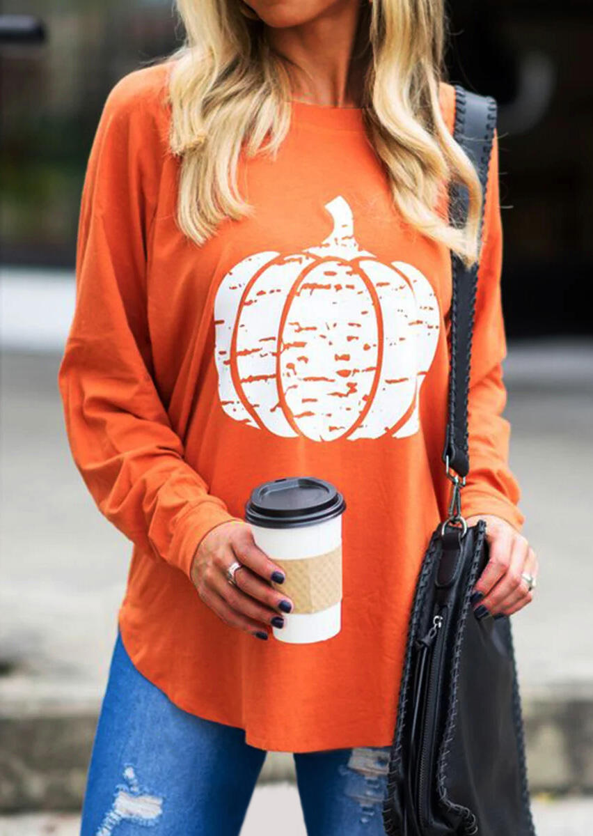 

Blouses Pumpkin Long Sleeve Blouse -Orange. Size: S,,XL