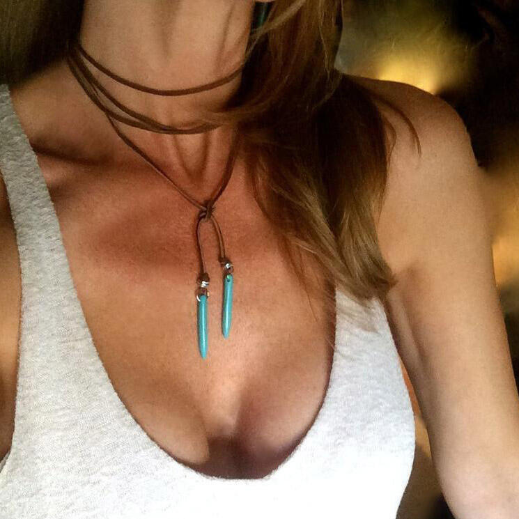 

Long Turquoise Pendant Fairyfeel Necklace, Coffee, 456353