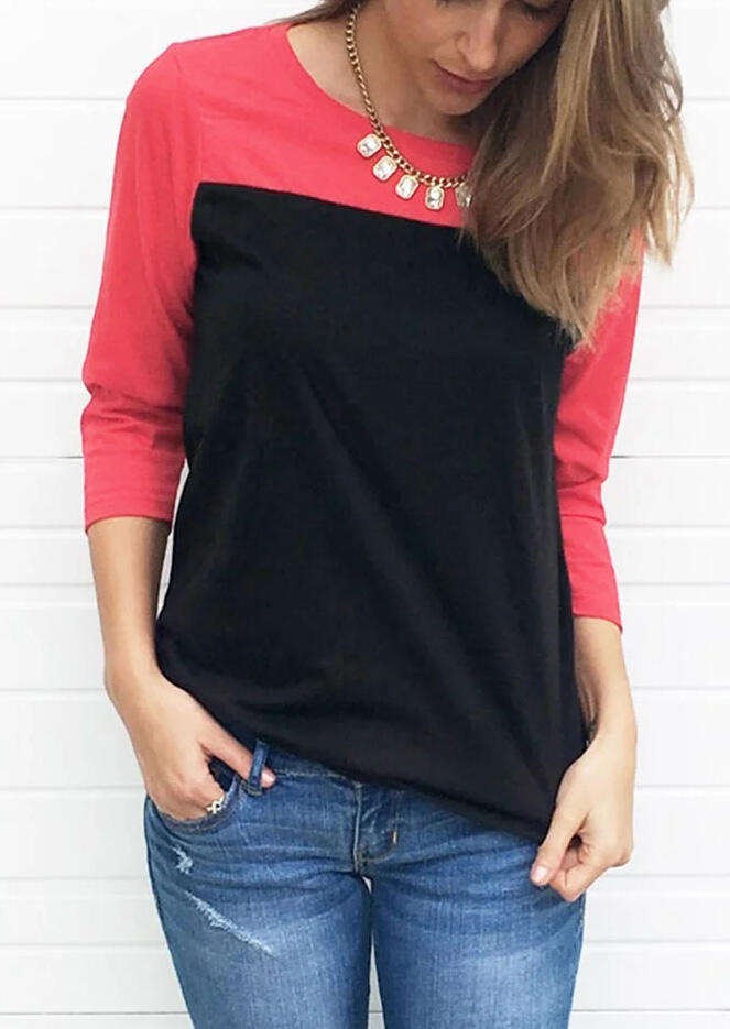 

Tees T-shirts Color Block Splicing O-Neck T-Shirt Tee without Necklace - Red. Size: S