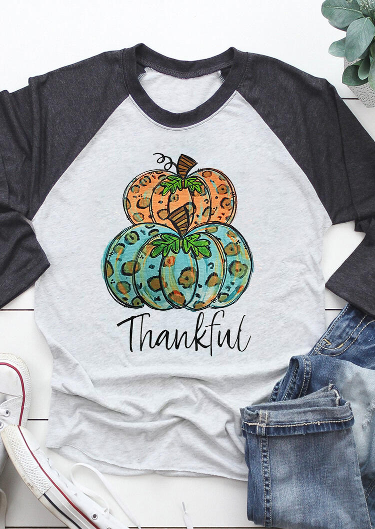 

Thankful Pumpkin O-Neck T-Shirt Tee - Light Grey, 457031