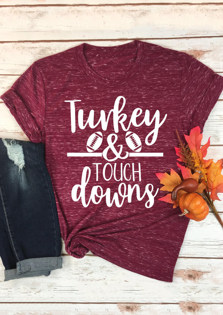 Turkey & Touch Downs T-Shirt Tee – Burgundy