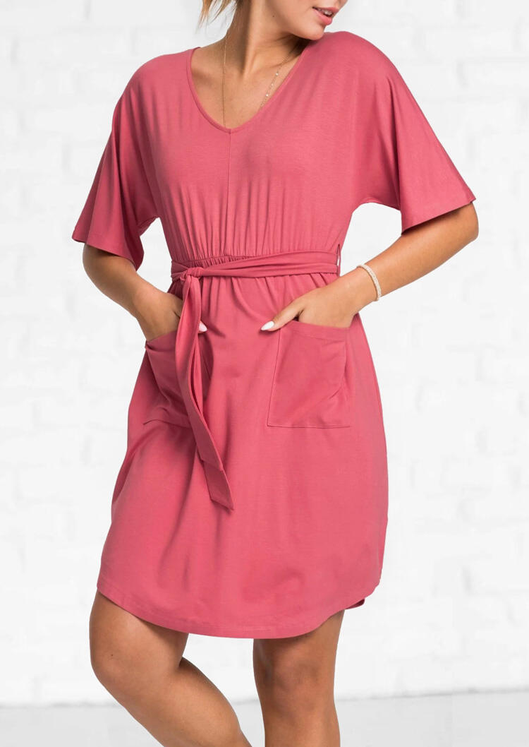 

Solid Pocket Mini Dress without Necklace - Pink, 457078