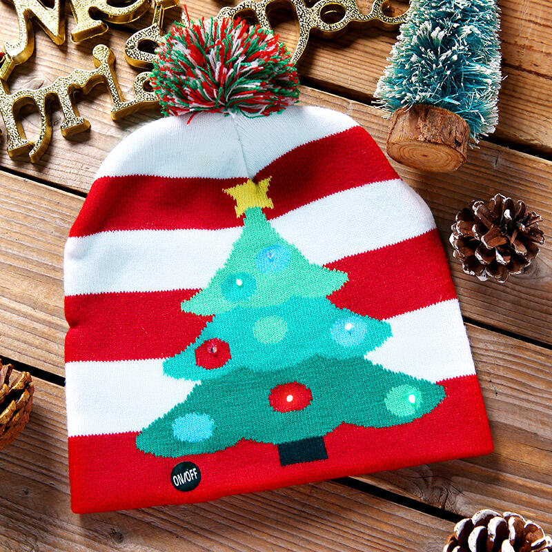 

Hats Christmas Tree Striped Knitted Hat with LED Light. Size, #1