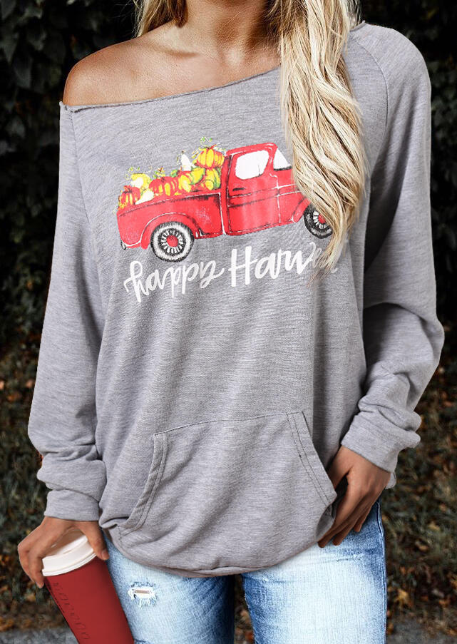 

Hoodies & Sweatshirts Happy Harvest Pumpkin Car Sweatshirt - Gray. Size: ,M