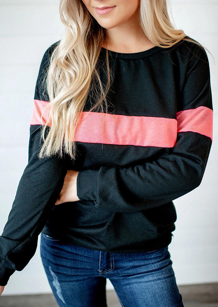 

Blouses Color Block Splicing O-Neck Blouse - Black. Size