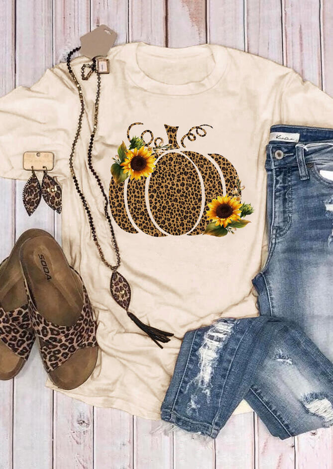 

Leopard Printed Pumpkin Sunflower T-shirt Tee - Beige, 457030