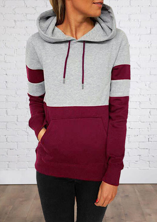 

Color Block Splicing Kangaroo Pocket Hoodie - Burgundy, 457157