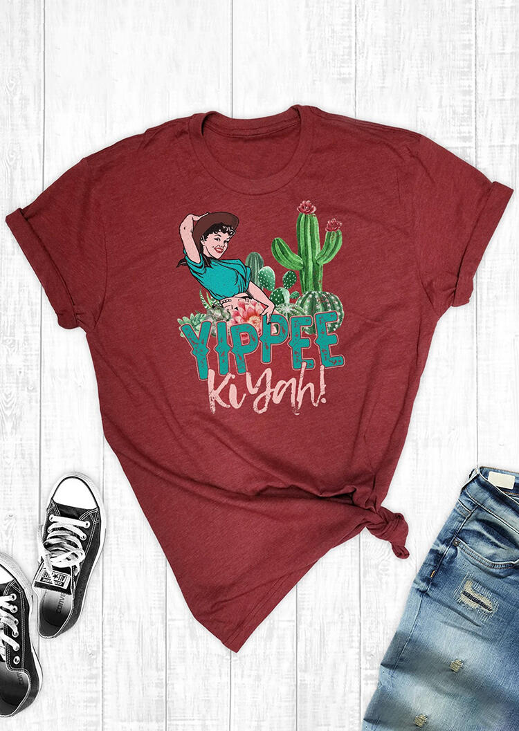 

Tees T-shirts Yippee Ki Yah T-Shirt Tee - Burgundy. Size