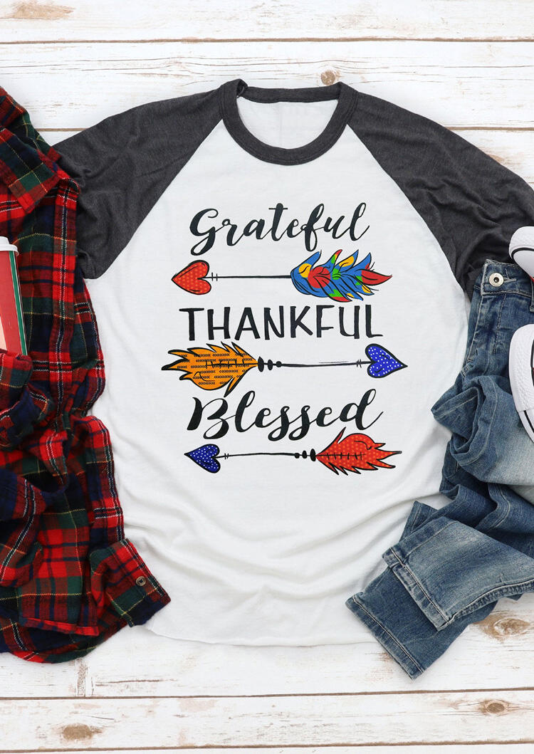

Tees T-shirts Grateful Thankful Blessed Arrow T-Shirt Tee - White. Size