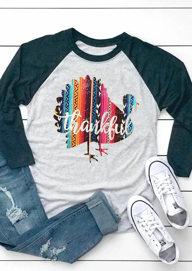 

Thankful Turkey Serape Striped T-Shirt Tee - Light Grey, 457224
