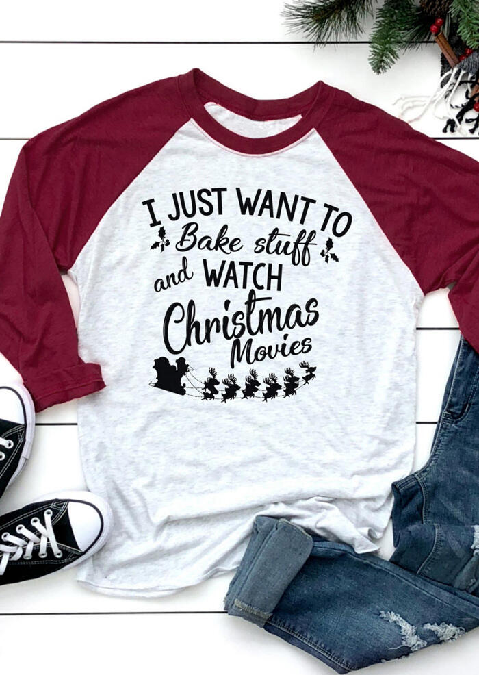 

I Just Want To Bake Stuff And Watch Christmas Movies T-Shirt, Light grey