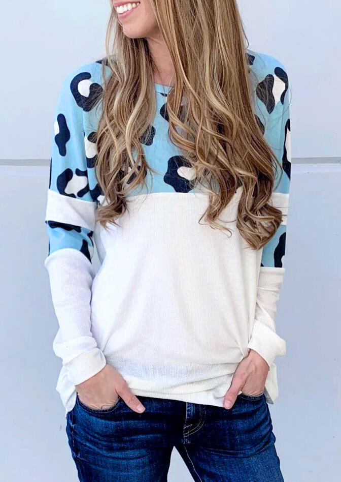 

Tees T-shirts Leopard Printed Splicing O-Neck T-Shirt Tee - White. Size: M