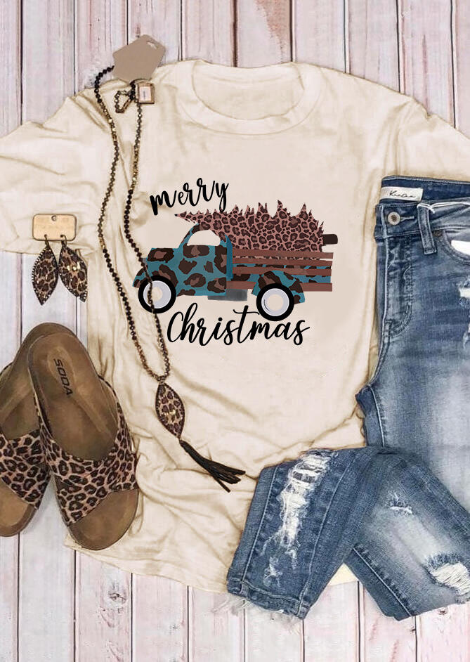 

Merry Christmas Leopard Printed Car T-Shirt Tee - Light Yellow, 457242