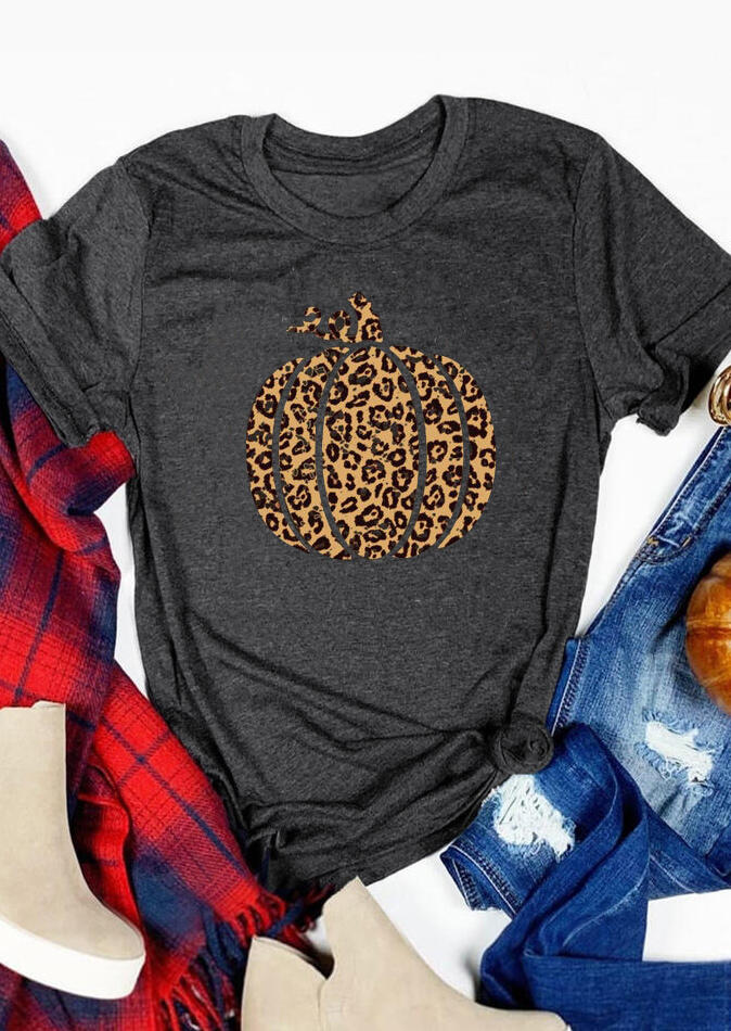 

Tees T-shirts Leopard Printed Pumpkin O-Neck T-Shirt Tee - Dark Grey. Size: M,,XL