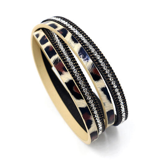 

Leopard Printed Rhinestone Dual-Layered Magnetic Buckle Bracelet, #1;#2, 457248