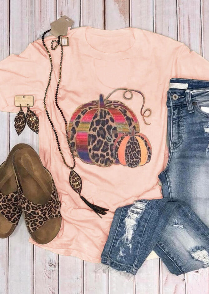 

Tees T-shirts Leopard Printed Pumpkin T-Shirt Tee - Pink. Size: ,M