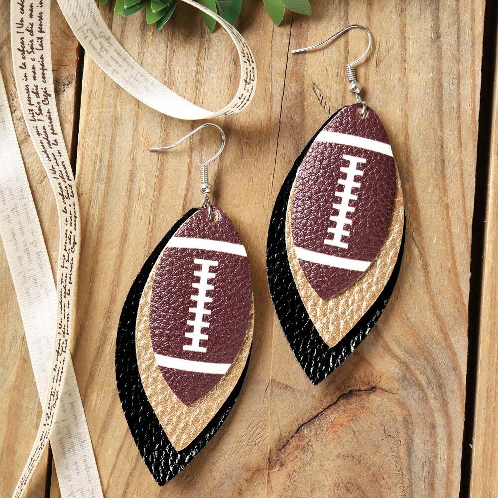Football Sequined Three-Layered PU Leather Earrings
