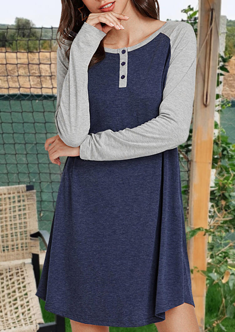 

Mini Dresses Color Block Button Mini Dress - Blue. Size: S,M,,XL