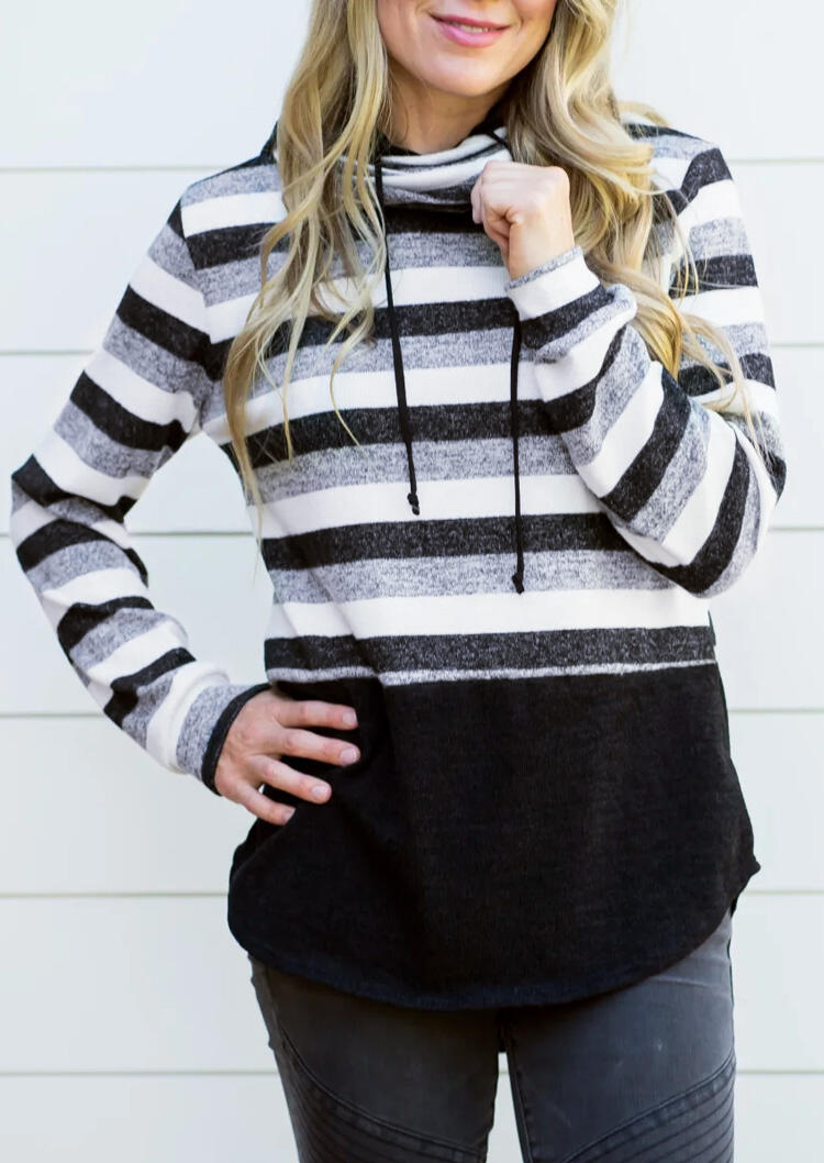 

Striped Splicing Drawstring Hoodie, Stripe, 457321